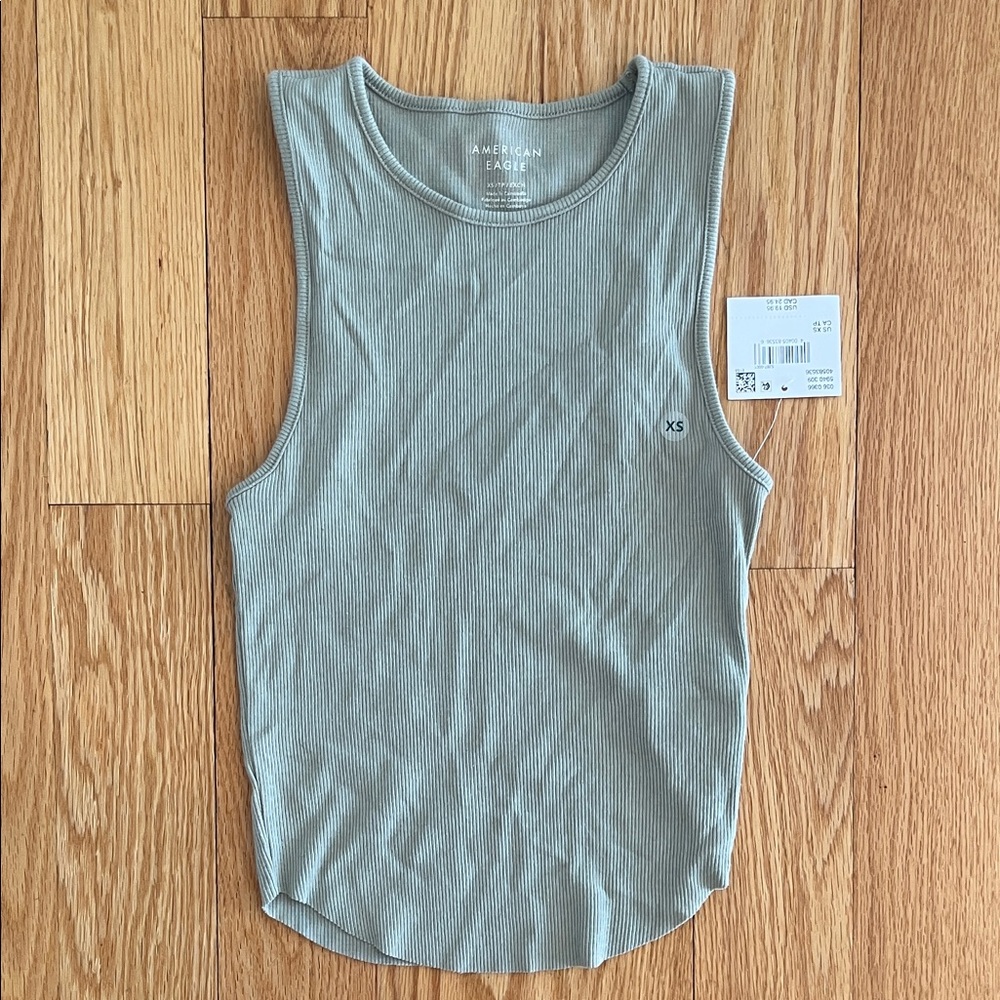 American Eagle Outfitters Women's Ribbed green Muscle Tee